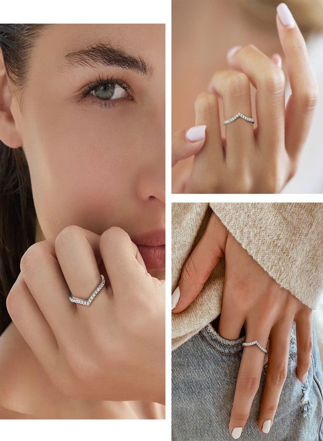 Bestyle Sterling Silver Pointed Chevron CZ Wishbone Ring Classical Simple Plain Love Statement Promise Engagement Wedding Ring Eternity Infinity V Shape Bands Stack Ring, Size 6 - Image 4